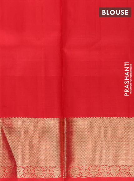 Pure kanchipuram silk lehenga dhawani green and red with allover zari woven buttas and rich zari woven border