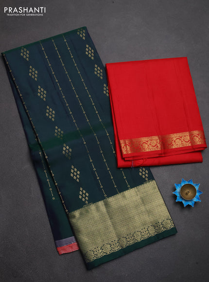 Pure kanchipuram silk lehenga dhawani dual shade of greenish violet and red with allover zari weaves and rich zari woven border