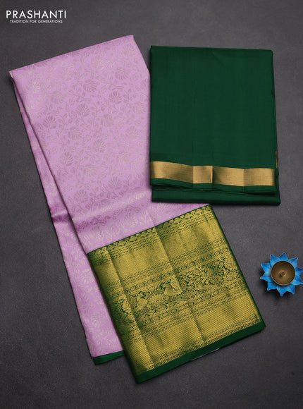 Pure kanchipuram tissue silk lehenga dhawani lavender and green with allover silver zari woven brocade weaves and long rich zari woven border
