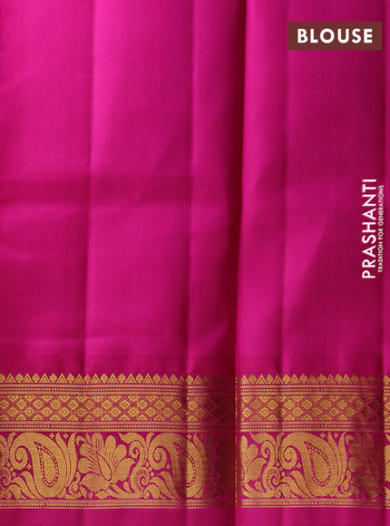 Pure kanchipuram silk lehenga dhawani yellow and magenta pink with allover checked pattern and rich zari woven border