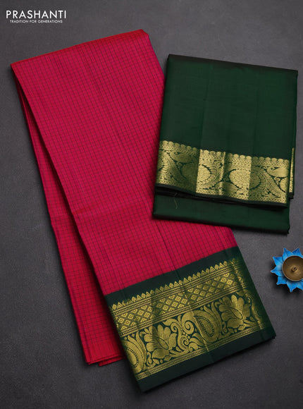 Pure kanchipuram silk lehenga dhawani pink and bottle green with allover checked pattern and rich zari woven border