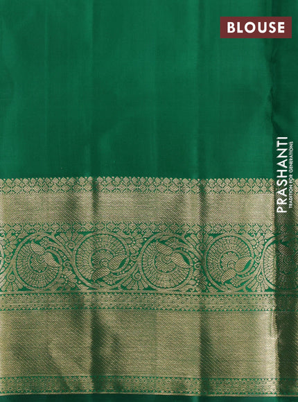 Pure kanchipuram silk lehenga dhawani maroon and dark green with allover zari checks & buttas and long rich zari woven border