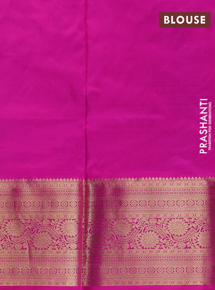 Pure kanchipuram silk lehenga dhawani bottle green and magenta pink with zari woven buttas and zari woven border