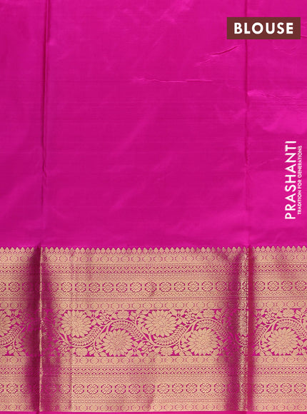 Pure kanchipuram silk lehenga dhawani dual shade of peach and magenta pink with allover zari woven buttas and long rich zari woven border