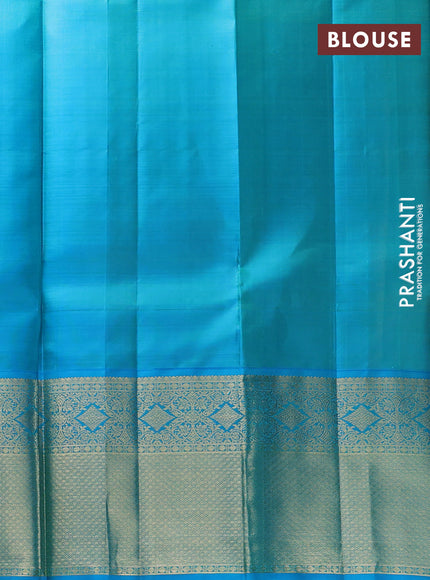 Pure kanchipuram silk lehenga dhawani lime yellow and teal blue with allover zari checks & buttas and rich zari woven border