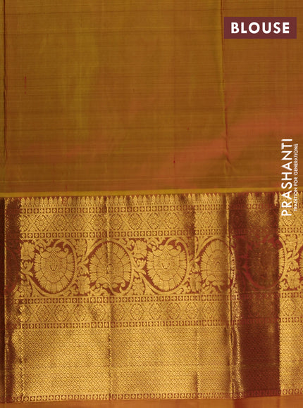 Pure kanchipuram silk lehenga dhawani maroon and sunset orange with allover zari woven buttas and long rich zari woven border
