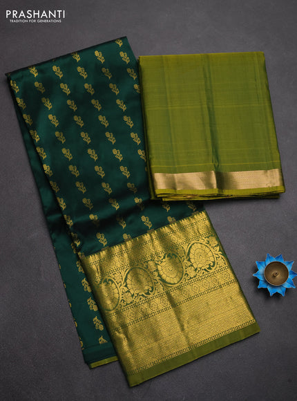 Pure kanchipuram silk lehenga dhawani dark green and mehendi green with allover zari woven buttas and long rich zari woven border
