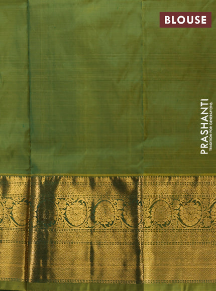 Pure kanchipuram silk lehenga dhawani dark green and mehendi green with allover zari woven buttas and long rich zari woven border