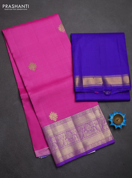 Pure kanchipuram silk lehenga dhawani light pink and violet with zari woven buttas and rich zari woven border
