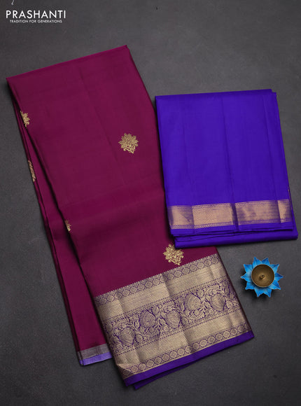 Pure kanchipuram silk lehenga dhawani purple and violet with zari woven buttas and rich zari woven border