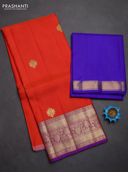 Pure kanchipuram silk lehenga dhawani orange and violet with zari woven buttas and rich zari woven border
