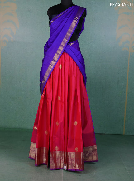 Pure kanchipuram silk lehenga dhawani pink and violet with zari woven buttas and rich zari woven border