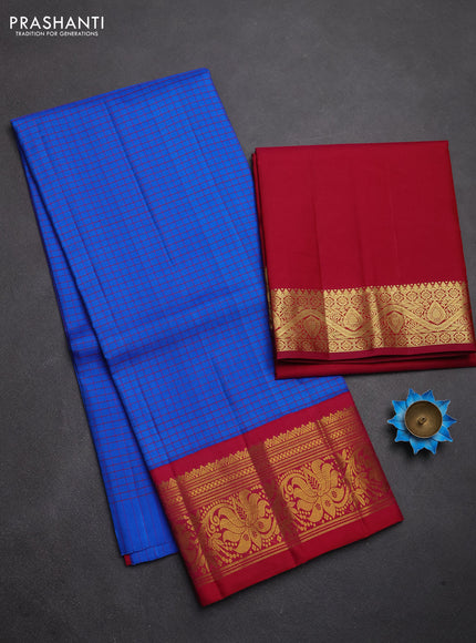 Pure kanchipuram silk lehenga dhawani blue and dark pink with allover checked pattern and rich zari woven border