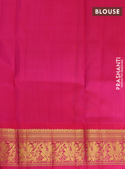 Pure kanchipuram silk lehenga dhawani blue and dark pink with allover checked pattern and rich zari woven border
