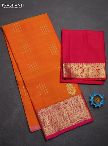 Pure kanchipuram silk lehenga dhawani mango yellow and pink with zari woven buttas and rich zari woven border