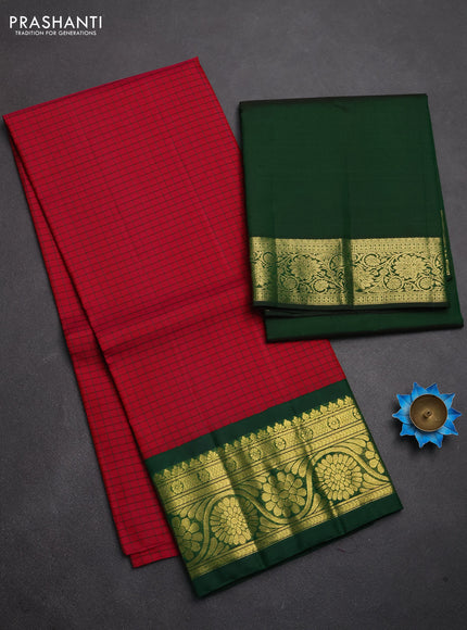 Pure kanchipuram silk lehenga dhawani dark pink and green with allover checked pattern and rich zari woven border