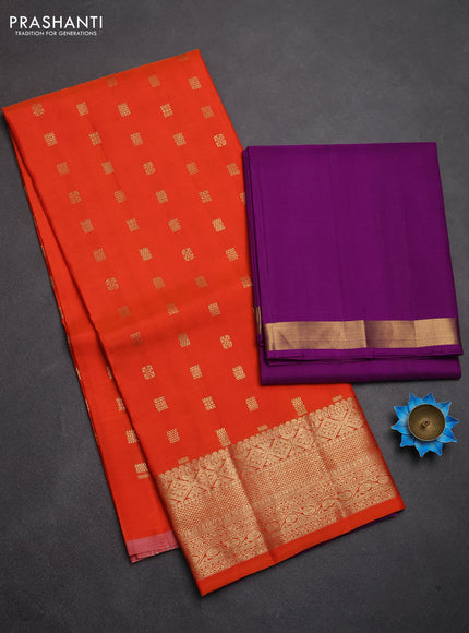 Pure kanchipuram silk lehenga dhawani orange and purple with allover zari woven buttas and rich zari woven border