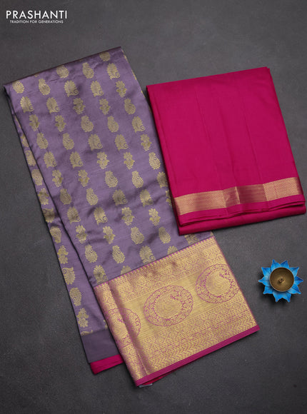 Pure kanchipuram silk lehenga dhawani pastel lavender and pink with allover zari woven buttas and long rich zari woven border