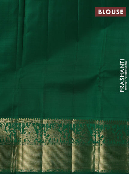 Pure kanchipuram silk lehenga dhawani orange and green with allover zari checks & buttas and rich zari woven border