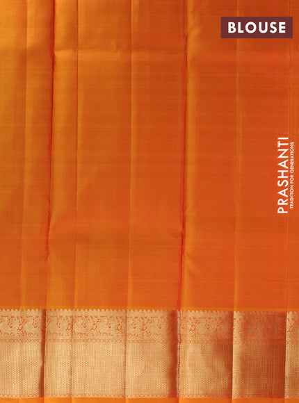 Pure kanchipuram silk lehenga dhawani pink and mango yellow with allover zari checks & buttas and rich zari woven border