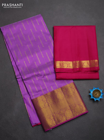 Pure kanchipuram silk lehenga dhawani lavender and pink with allover zari woven buttas and long rich zari woven border