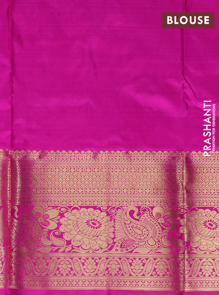 Pure kanchipuram silk lehenga dhawani navy blue and pink with allover zari weaves and rich zari woven border