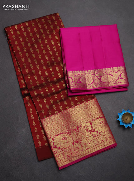 Pure kanchipuram silk lehenga dhawani deep maroon and pink with allover zari woven buttas and rich zari woven border