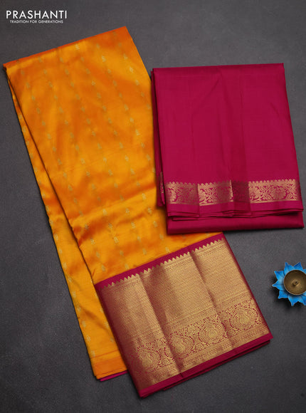 Pure kanchipuram silk lehenga dhawani mango yellow and pink with allover zari woven buttas and rich zari woven border