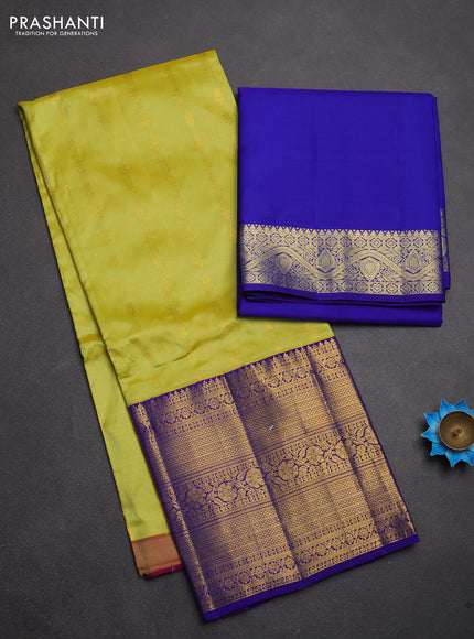 Pure kanchipuram silk lehenga dhawani yellow and blue with allover zari woven buttas and long rich zari woven border