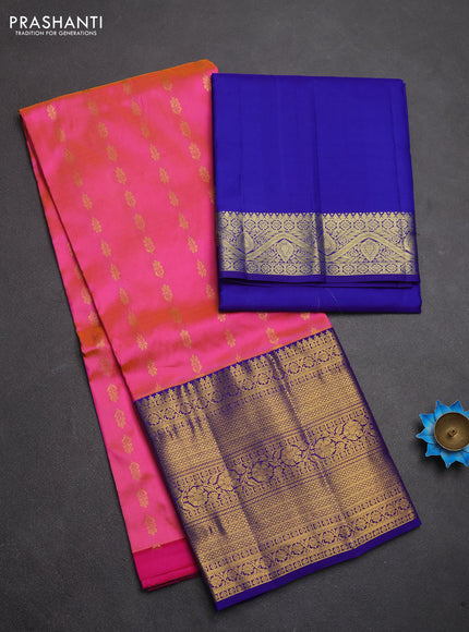 Pure kanchipuram silk lehenga dhawani dual shade of pink and violet with allover zari woven buttas and long rich zari woven border