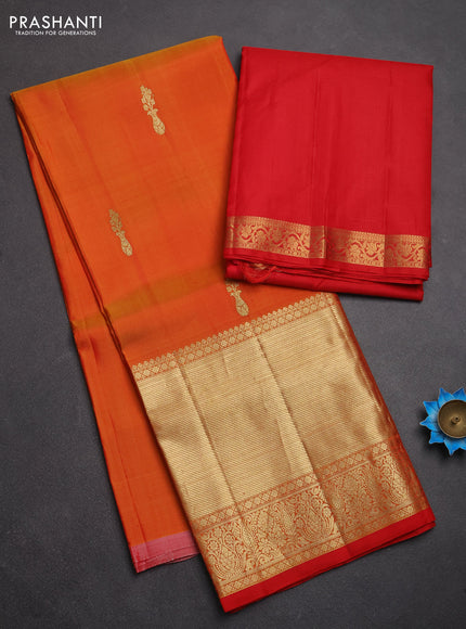 Pure kanchipuram silk lehenga dhawani mustard yellow and red with zari woven buttas and long rich zari woven border