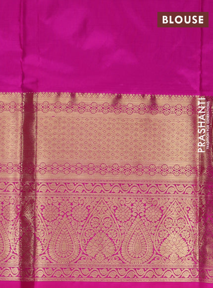 Pure kanchipuram silk lehenga dhawani teal green and pink with allover zari woven buttas and long rich zari woven border