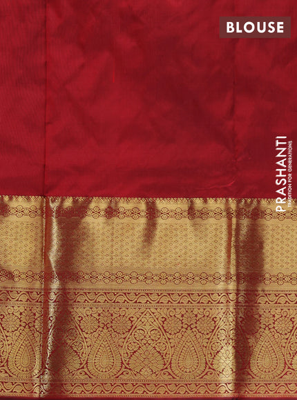 Pure kanchipuram silk lehenga dhawani mild teal blue and maroon with allover zari woven buttas and long rich zari woven border
