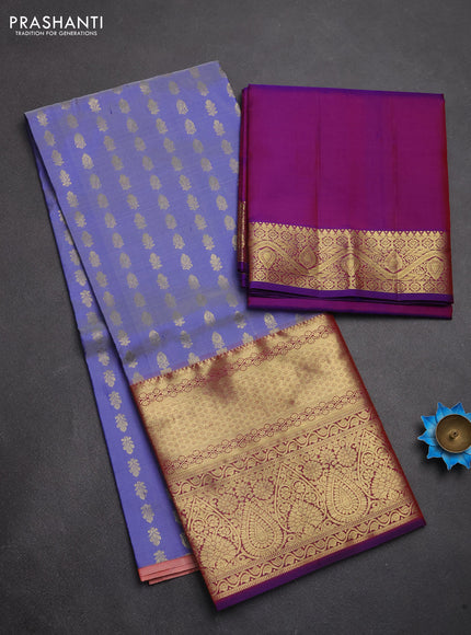 Pure kanchipuram silk lehenga dhawani lavender and purple with allover zari woven buttas and long rich zari woven border
