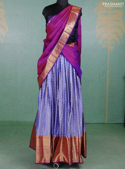 Pure kanchipuram silk lehenga dhawani lavender and purple with allover zari woven buttas and long rich zari woven border