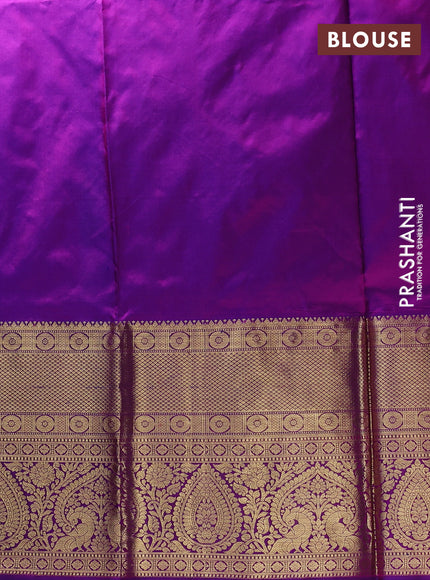 Pure kanchipuram silk lehenga dhawani dual shade of teal and purple with allover zari woven butta weaves and long rich zari woven border