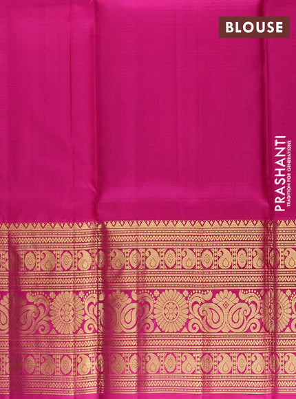 Pure kanchipuram silk lehenga dhawani purple and dark magenta pink with allover zari checks & buttas and long rich zari woven border