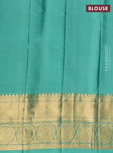 Pure gadwal silk saree purple and teal green with zari woven buttas and temple design zari woven border