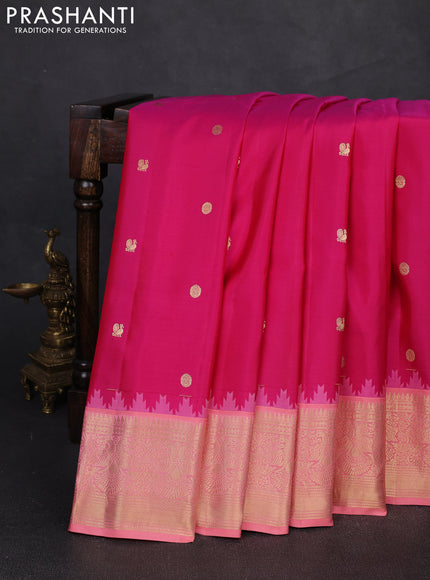 Pure gadwal silk saree pink and peach shade with zari woven buttas and temple design zari woven border
