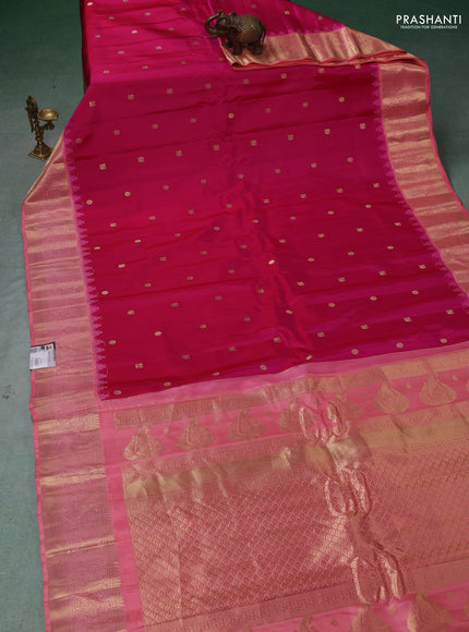 Pure gadwal silk saree pink and peach shade with zari woven buttas and temple design zari woven border