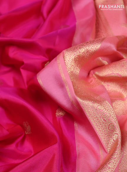 Pure gadwal silk saree pink and peach shade with zari woven buttas and temple design zari woven border