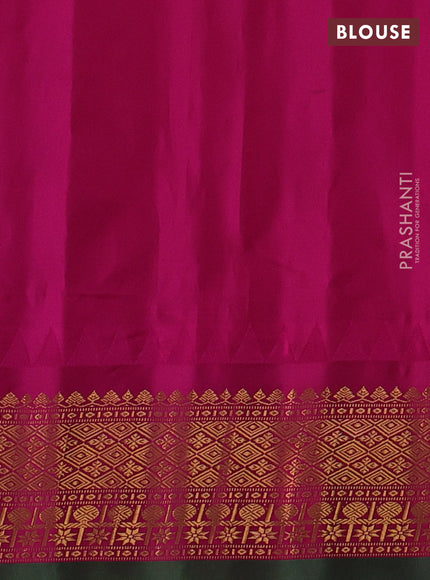Pure gadwal silk saree mild peach and magenta pink with zari woven muniya buttas and temple design zari woven border