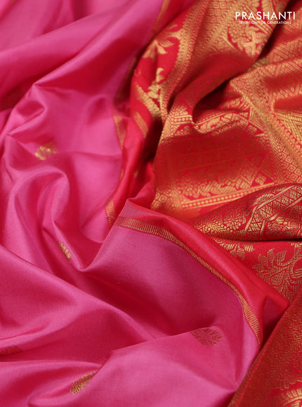 Pure gadwal silk saree pink and red with zari woven buttas and temple design zari woven border