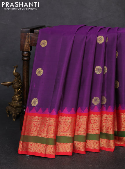 Pure gadwal silk saree purple and red with zari woven buttas and temple design rettapet zari woven border