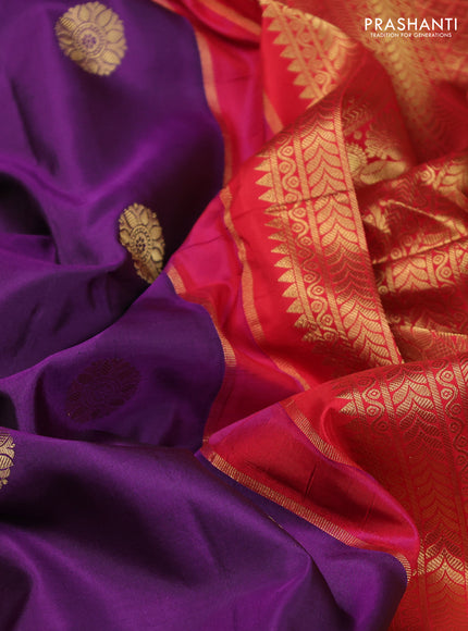 Pure gadwal silk saree purple and red with zari woven buttas and temple design rettapet zari woven border