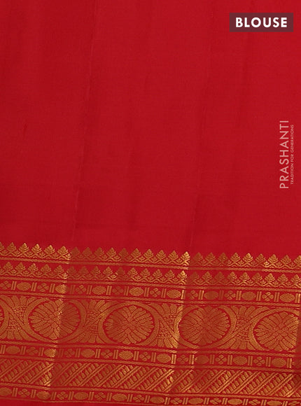 Pure gadwal silk saree cream and red with allover checks & zari buttas and temple design zari woven border