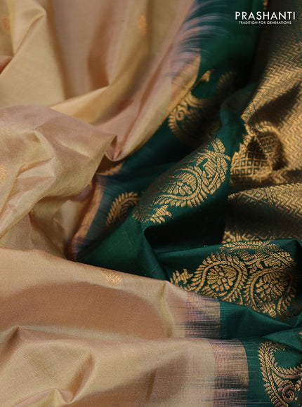 Pure gadwal silk saree elaichi green and green with zari woven buttas and temple design zari woven border