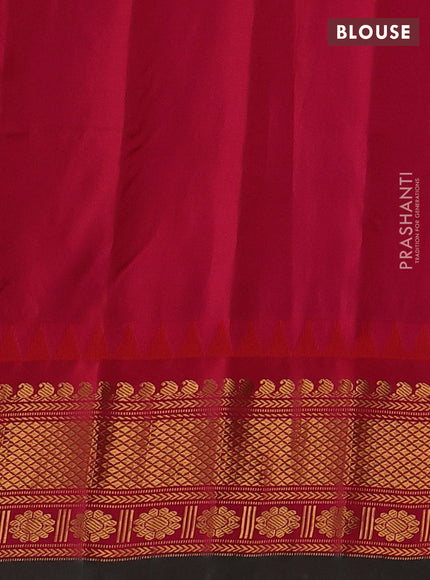 Pure gadwal silk saree black and pink with allover zari strips & buttas and temple design zari woven border