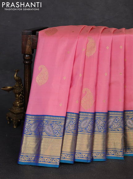 Pure gadwal silk saree light pink and dual shade of blue with zari woven buttas and zari woven border