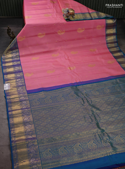 Pure gadwal silk saree light pink and dual shade of blue with zari woven buttas and zari woven border